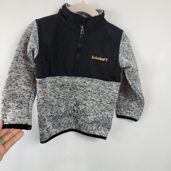 Timberland Boys Black Grey Pullover 1/3 Zip Sz 24mnths Collared Jacket - Picture 2 of 8